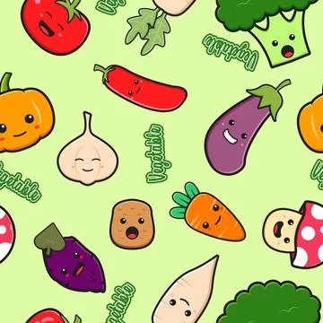 Cute vegetable seamless pattern background cartoon illustration Stock Illustration