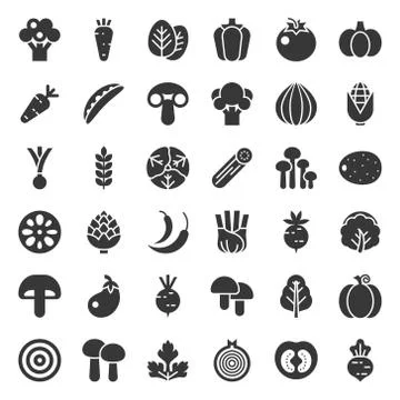 Cute vegetable vector icon set, solid style Stockillustratie