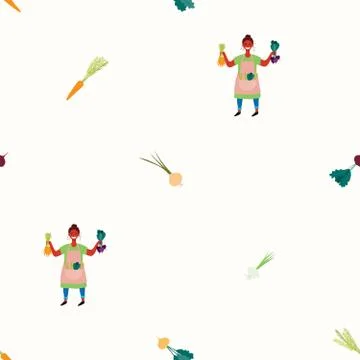 Cute vegetables harvest seamless pattern 스톡 일러스트