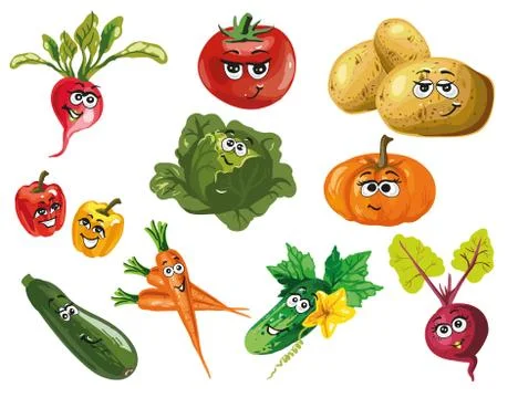 Cute vegetables vector cartoon characters Stock Illustration