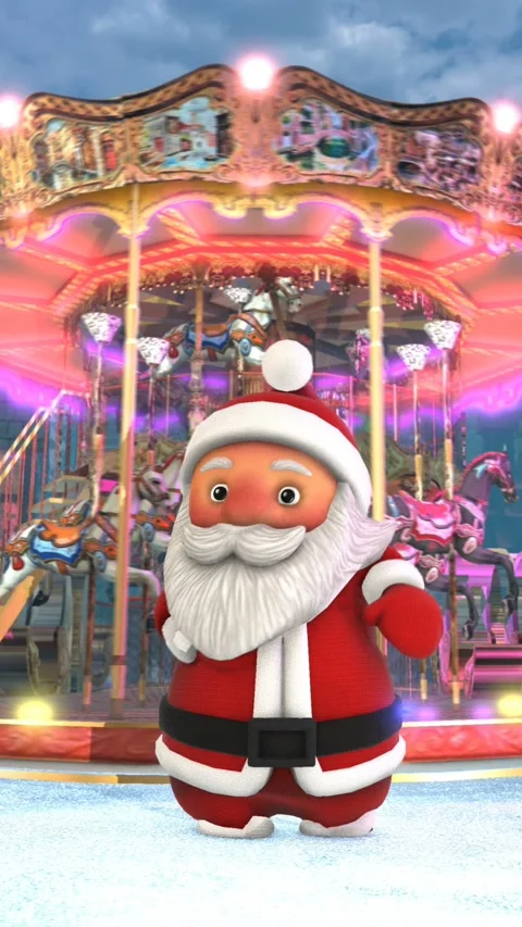 Cute vertical video of santa dancing salsa in a Christmas village with a 스톡 동영상 320265878