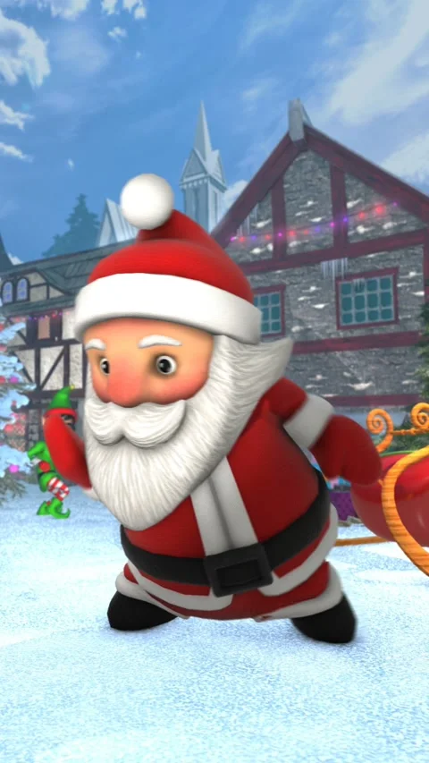Cute vertical video of santa dancing salsa in a Christmas village. Seamless Video stock 320266425