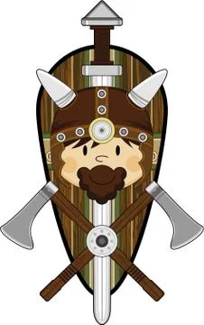 Cute Viking Warrior and Shield 스톡 일러스트