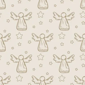 Cute vintage Christmas seamless pattern with angels 库存插图