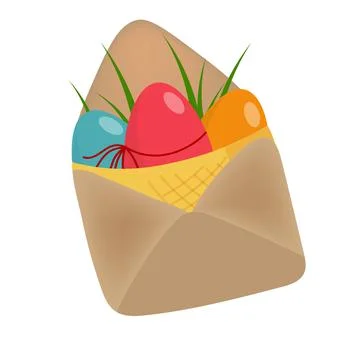 Cute vintage envelope with Easter eggs in a basket. Bright festive template Stock-Illustration
