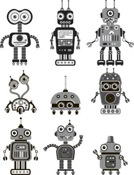 Cute vintage robots Illustrazione stock