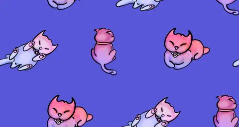 Cute violet cats in a seamless pattern on purple. Stockillustratie
