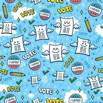 Cute vote blank seamless pattern,wallpaper,background.Vector hand drawn doodle Stock Illustration