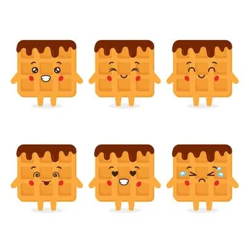 Cute Waffle Chocolate With Various Expression Stock Illustration