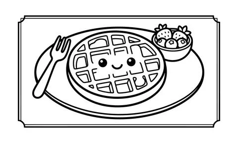 Cute waffle coloring page featuring a happy smiling breakfast treat Stock-Illustration