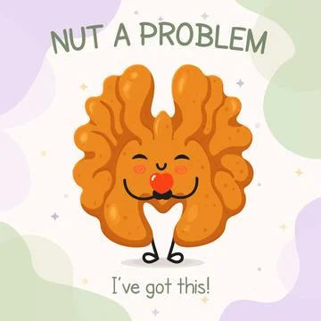 Cute walnut cartoon character solving a problem Illustrazione stock