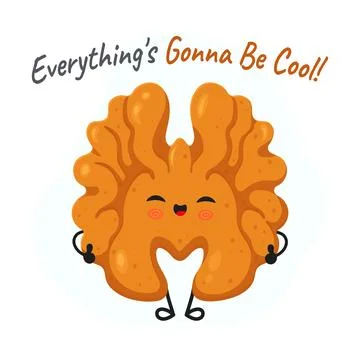 Cute walnut character standing smiling with optimistic quote Stock Illustration