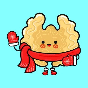 Cute walnut character wearing winter scarf and mittens Stock Illustration