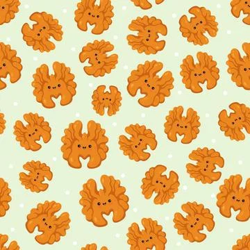 Cute walnut characters forming a seamless food pattern Stock Illustration