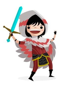 Cute warrior with sword Stock Illustration