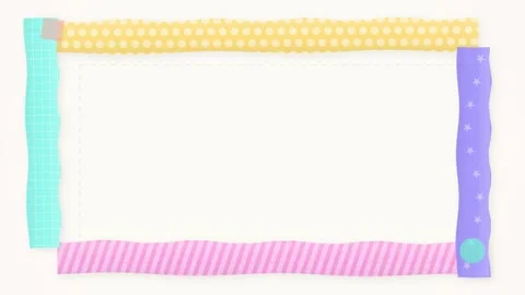 Cute Washi Tape Border Frame with Polka Dots, Stripes, Stars, and Grid for .. Stock Footage 346659833