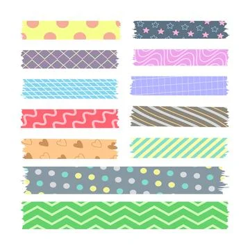 Cute washi tapes with various pattern collection Stock Illustration