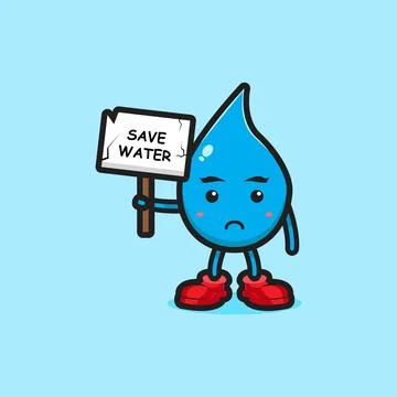 Cute water character holding board save water cartoon vector icon illustratio Stockillustratie