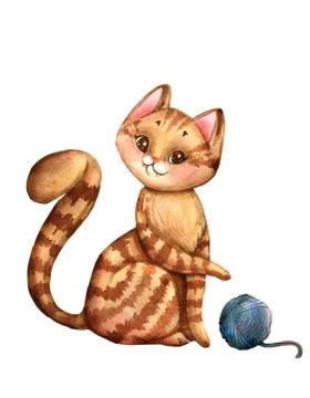 Cute watercolor cat, isolated illustration good for baby clothes print, child Stock Illustration