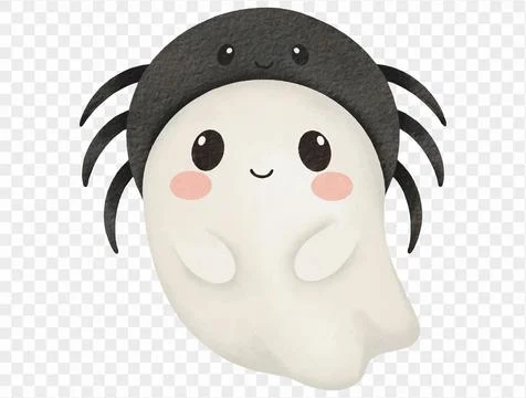 Cute watercolor ghost with spider hat, Halloween illustration vector. Stock Illustration