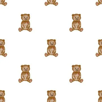Cute watercolor pattern seamless with bear. Pretty teddy bear for printing on Illustrazione stock