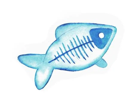 Cute watercolor x-ray fish, isolated illustration good for baby clothes print Stock Illustration