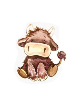 Cute watercolor yak, isolated illustration good for baby clothes print, child Stock Illustration