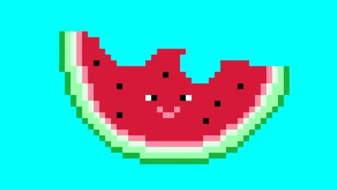 Cute watermelon character pixel animation for summer Stock Footage 243834340