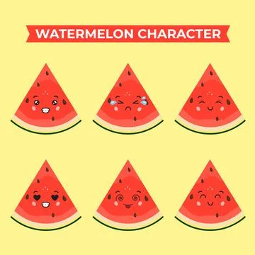 Cute Watermelon Characters With Various Expression Stock Illustration