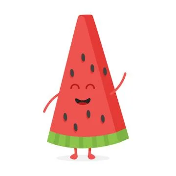 Cute watermelon fruit characters with faces and hands vector illustration 库存插图