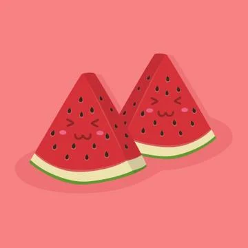 Cute Watermelon Melon Fruit Mascot Pink Vector Cartoon Stock-Illustration