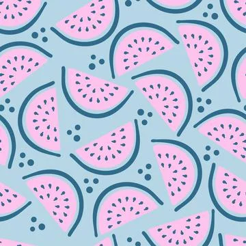 Cute watermelon pattern background - funny vector drawing seamless pattern Stock Illustration