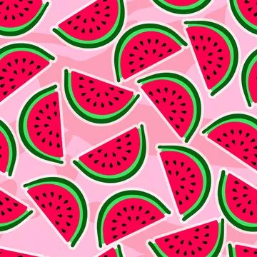 Cute watermelon pattern background - funny vector drawing seamless pattern. Stock Illustration