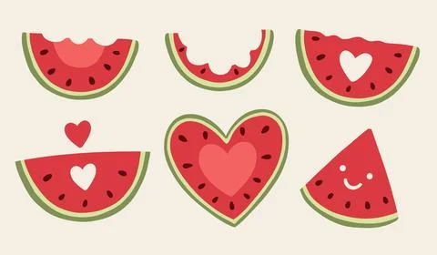 Cute watermelon slice collection set Stock Illustration