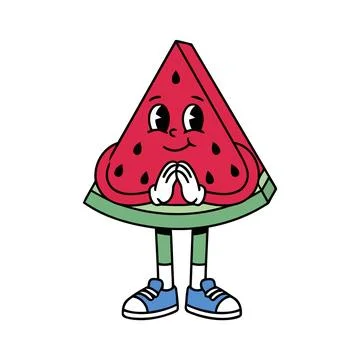 Cute Watermelon Slice Mascot Smiling Sweet Cartoon Fruit Clipart Stock Illustration
