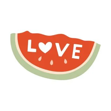 Cute watermelon slice vector illustration with the word LOVE and heart detail Stock Illustration