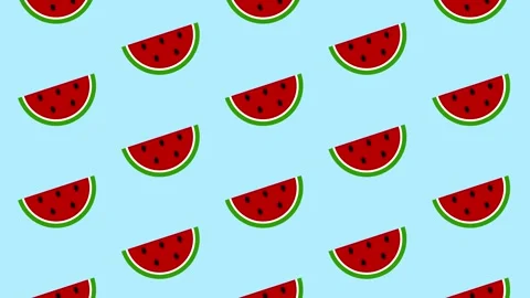 Cute watermelon slices seamless pattern background loop on light blue for summer 스톡 동영상 336366762