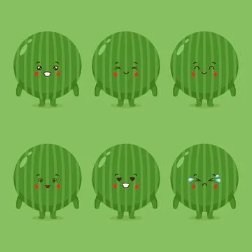 Cute Watermelon with Various Expression Stock Illustration