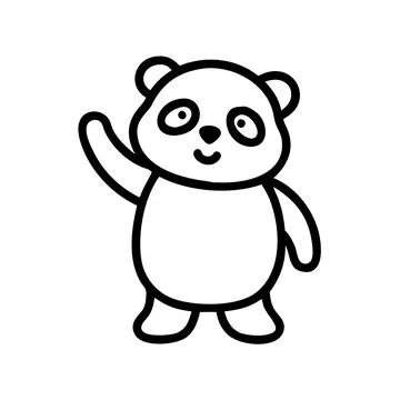 Cute Waving Panda Bear Line Art Illustration Stock Illustration