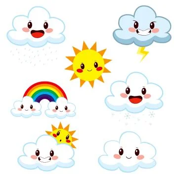 Cute Weather Elements Collection Illustrazione stock