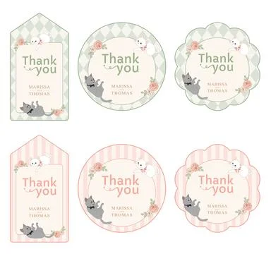 Cute wedding gift tag set with couple cats Stock Illustration