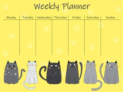 Cute weekly to do list template with a doodle style illustration of cartoon.. Stock Illustration