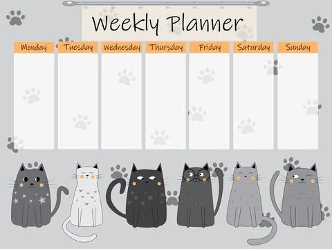 Cute weekly to do list template with a doodle style illustration of cartoon.. Stock-Illustration