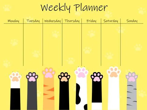 Cute weekly to do list template with an illustration of cat paws. Weekly pl.. Stock Illustration