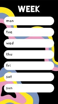 Cute weekly planner with abstract shapes and doodles, cartoon style. Trendy m Stock Illustration