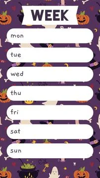 Cute weekly planner template with mystical magic art, Happy Halloween theme.. Stock Illustration