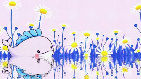 Cute whale with flower water reflection scene Stock Footage 301944485
