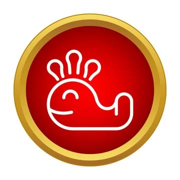 Cute whale line icon in red button 库存插图