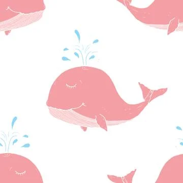 Cute Whale Seamless Pattern Cartoon Hand Drawn Animal Doodles Vector Illustra Stock Illustration
