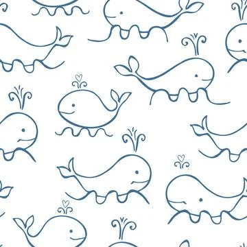 Cute whales. Vector  pattern Stock Illustration